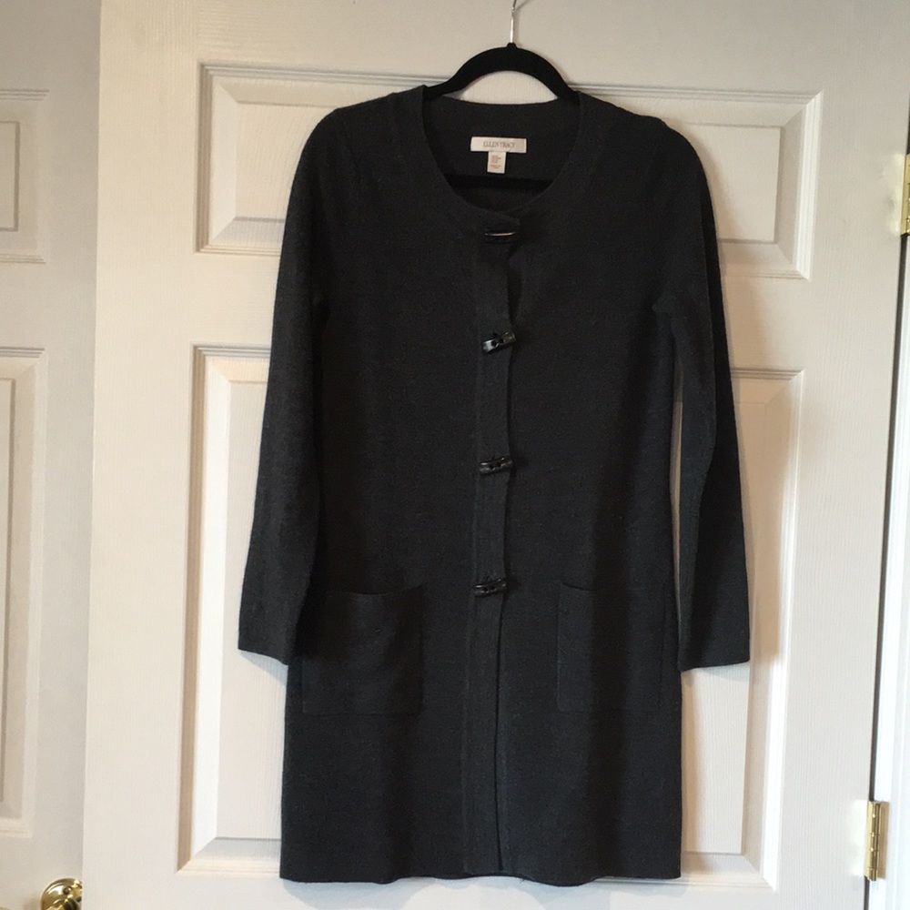 Ellen Tracy Long Gray Cardigan Sweater size M